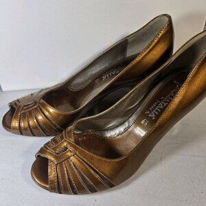 aquatalia by marvin k‎ copper heels women sz6.5 open toe, heel defect